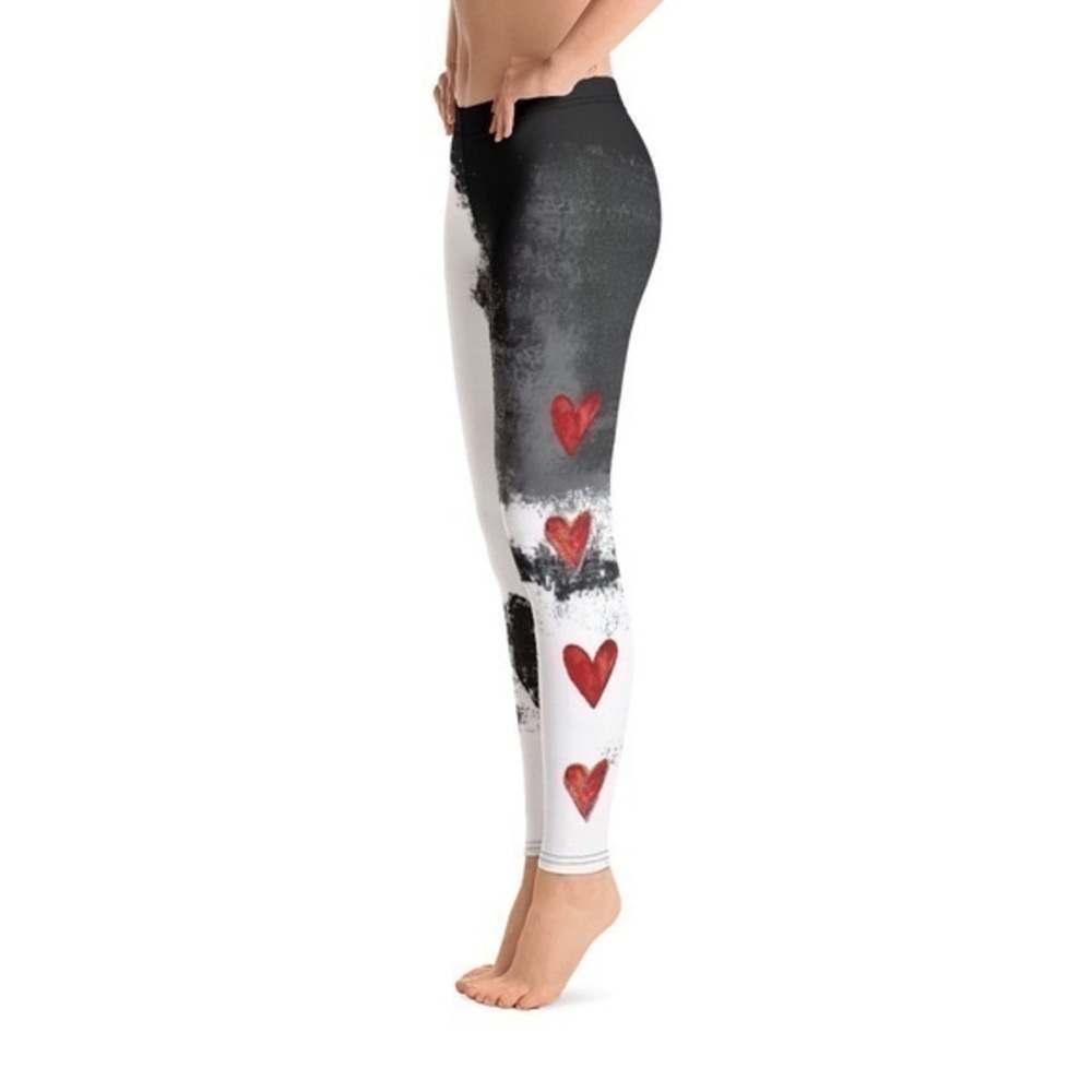 Debbie Dannheisser Abstract Black White Red Hearts Women's Fine Art Leggings MED